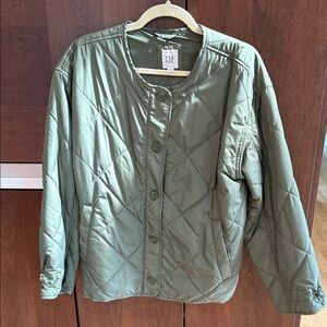GAP Olive Green Quilted Button-Front Bomber Jacket